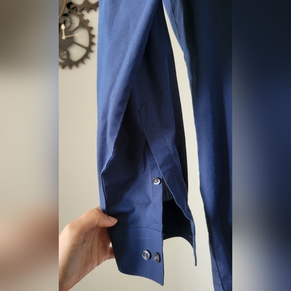 Kenneth Cole Unlisted Tall Fit Button Down Long Sleeve Men Blue Shirt Size: 17.5 - Picture 3 of 7